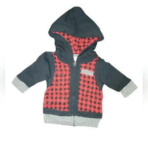NWT Miki Miette "Noel" Buffalo Plaid Zip Up Hoodie Size 3 Month